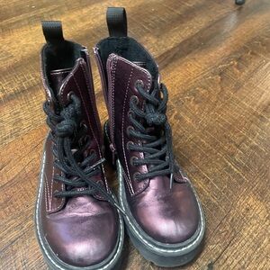 H&M Purple and Black Combat Boots with Metallic Finish